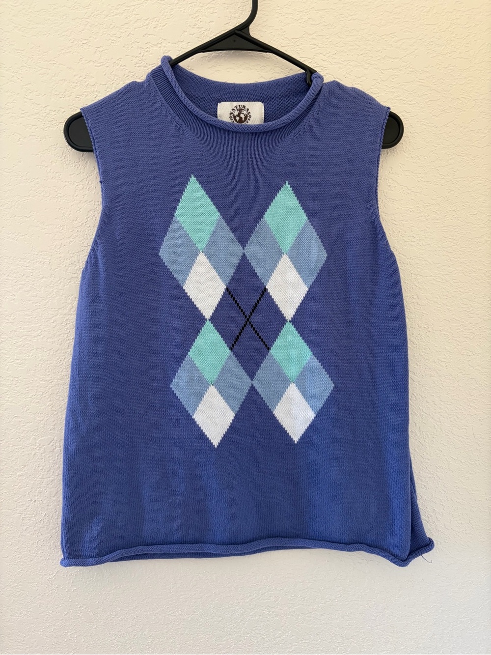 VTG 100% cotton blue Argyle Sweater Vest with diamond pattern Size L - preppy